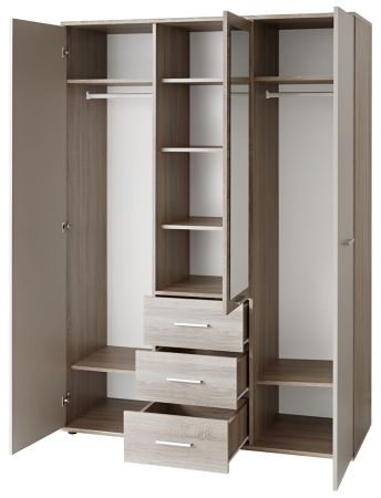 Kleiderschrank Superior in wei� und Sonoma Eiche Kinder-/Jugendzimmer Dreht�renschrank 3-t�rig 135 x 190 cm