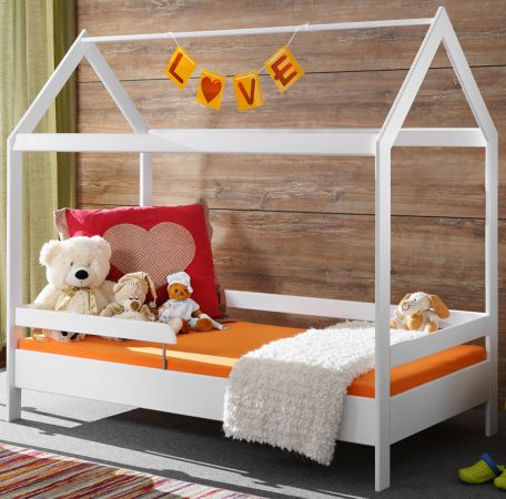 Kinderbett Cave in wei�, Bett aus Kiefernholz mit Rausfallschutz, Liegefl�che 80 x 160 cm