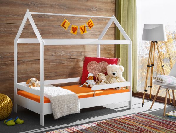 Kinderbett Cave in wei�, Bett aus Kiefernholz mit Rausfallschutz, Liegefl�che 80 x 160 cm