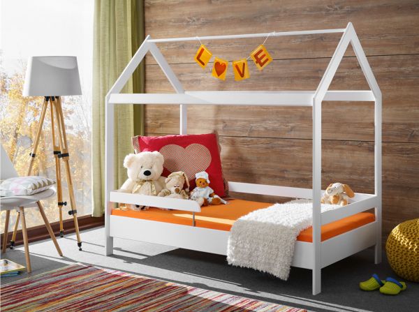 Kinderbett Cave in wei�, Bett aus Kiefernholz mit Rausfallschutz, Liegefl�che 80 x 160 cm