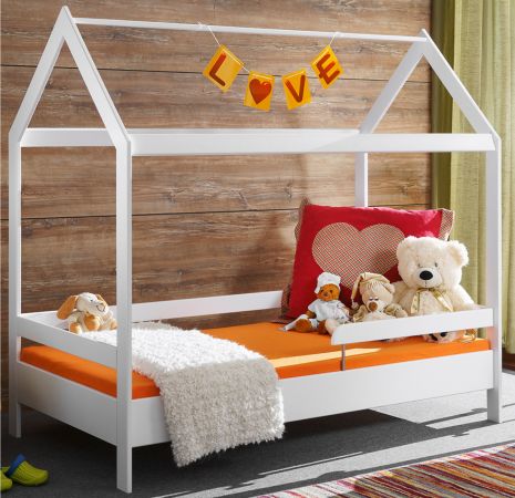 Kinderbett Cave in wei�, Bett aus Kiefernholz mit Rausfallschutz, Liegefl�che 80 x 160 cm