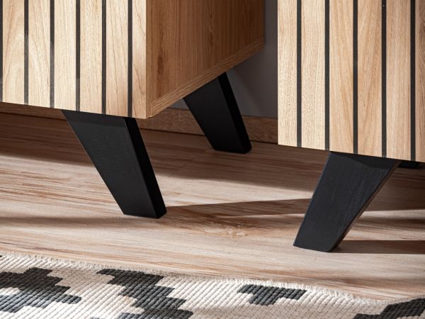 Wohnwand Lines in Hickory Eiche und schwarz Schrankwand 4-teilig mit Ethanol Kamin und LED, 340 x 192 cm