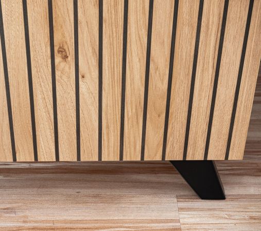 TV-Lowboard Lines in Hickory Eiche und schwarz TV-M�bel mit LED und Push-to-Open, 160 x 52 cm