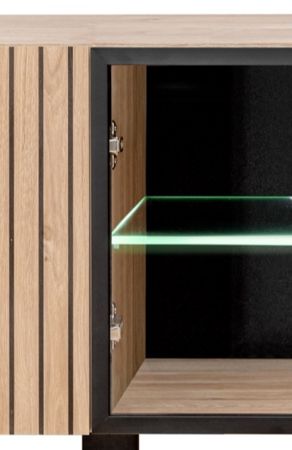 TV-Lowboard Lines in Hickory Eiche und schwarz TV-M�bel mit LED und Push-to-Open, 160 x 52 cm