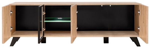 TV-Lowboard Lines in Hickory Eiche und schwarz TV-M�bel mit LED und Push-to-Open, 160 x 52 cm