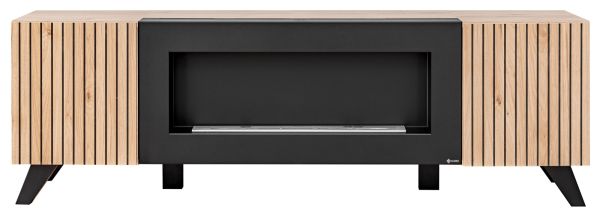 TV-Lowboard Lines in Hickory Eiche und schwarz TV-M�bel mit Ethanol Kamin, 160 x 52 cm