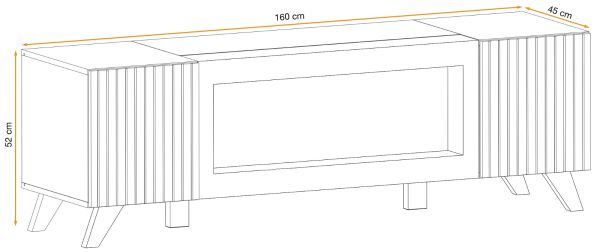 TV-Lowboard Lines in Hickory Eiche und schwarz TV-M�bel mit Ethanol Kamin, 160 x 52 cm