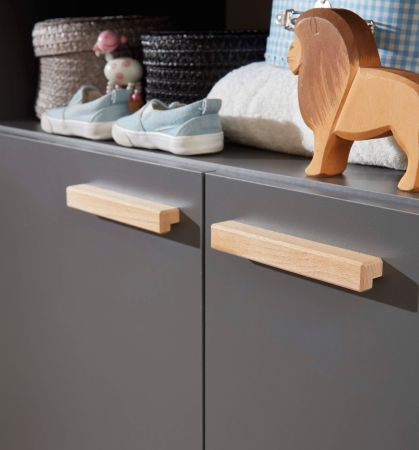 Babyzimmer Wickelkommode Svea in grau matt mit Buche massiv Babym�bel Wickeltisch 96 x 105 cm