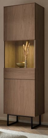 Vitrine Breda in Nussbaum Vitrinenschrank 58 x 200 cm, mit Push-to-Open