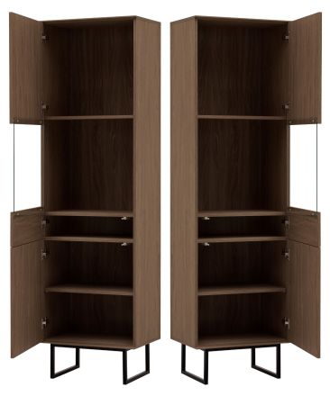 Vitrine Breda in Nussbaum Vitrinenschrank 58 x 200 cm, mit Push-to-Open