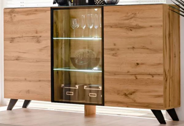 Sideboard Heritage in Wotan Eiche und schwarz Kommode mit LED, 150 x 100 cm
