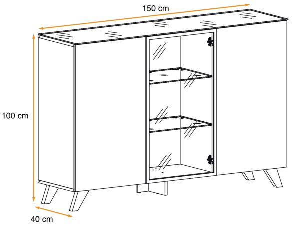 Sideboard Heritage in Wotan Eiche und schwarz Kommode mit LED, 150 x 100 cm