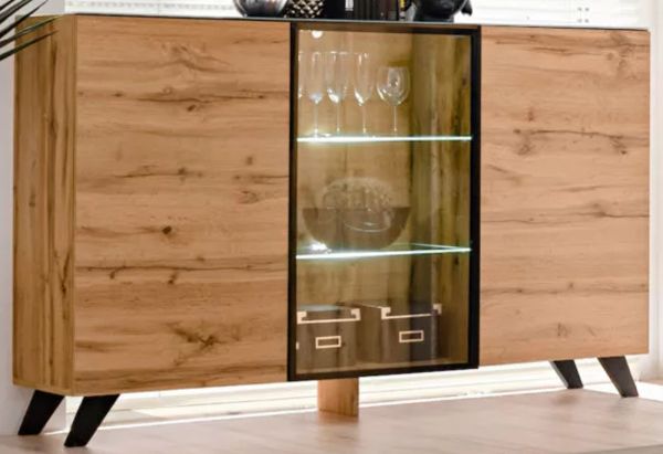 Sideboard Heritage in Wotan Eiche und schwarz Kommode mit LED, 150 x 100 cm