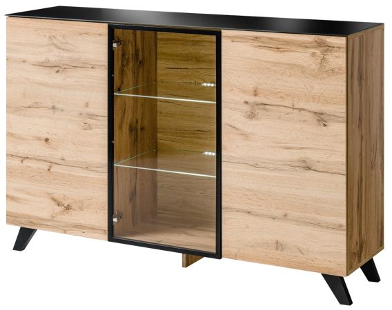 Sideboard Heritage in Wotan Eiche und schwarz Kommode mit LED, 150 x 100 cm