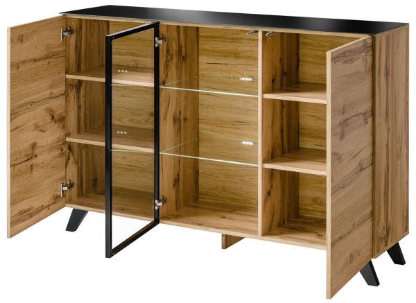 Sideboard Heritage in Wotan Eiche und schwarz Kommode mit LED, 150 x 100 cm