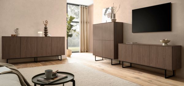 Sideboard Breda in Nussbaum Kommode 200 x 90 cm, mit Push-to-Open