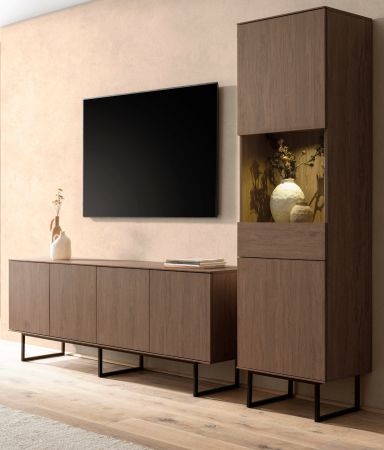 Wohnwand Breda in Nussbaum Wohnkombination 2-teilig 273 cm, mit Push-to-Open