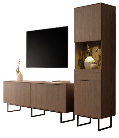 Wohnwand Breda in Nussbaum Wohnkombination 2-teilig 273 cm, mit Push-to-Open