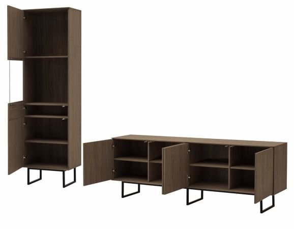 Wohnwand Breda in Nussbaum Wohnkombination 2-teilig 273 cm, mit Push-to-Open