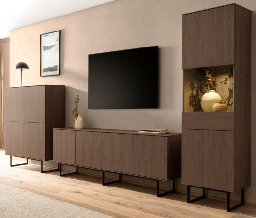 Wohnwand Breda in Nussbaum Wohnkombination 3-teilig 400 cm, mit Push-to-Open