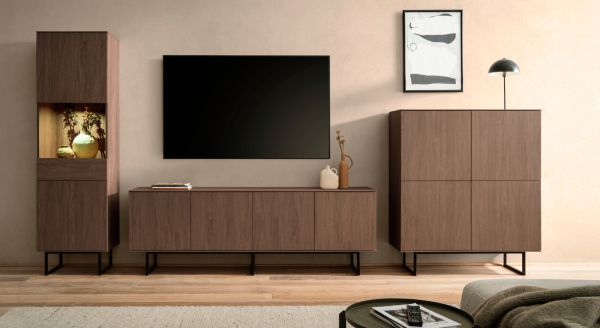 Wohnwand Breda in Nussbaum Wohnkombination 3-teilig 400 cm, mit Push-to-Open