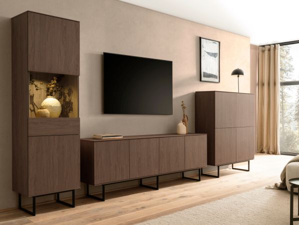 Wohnwand Breda in Nussbaum Wohnkombination 3-teilig 400 cm, mit Push-to-Open