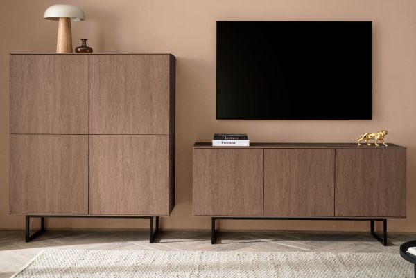 Wohnwand Breda in Nussbaum Wohnkombination 2-teilig 280 cm, mit Push-to-Open