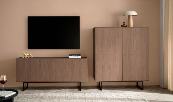 Wohnwand Breda in Nussbaum Wohnkombination 2-teilig 280 cm, mit Push-to-Open