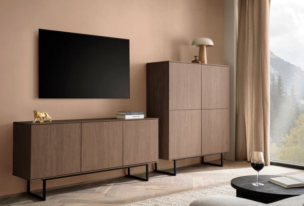 Wohnwand Breda in Nussbaum Wohnkombination 2-teilig 280 cm, mit Push-to-Open