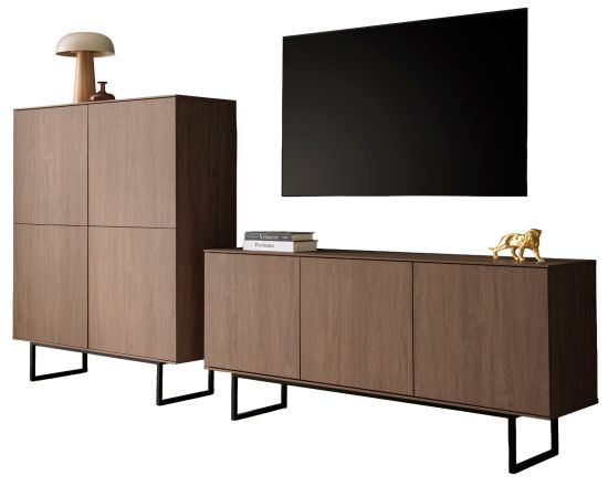 Wohnwand Breda in Nussbaum Wohnkombination 2-teilig 280 cm, mit Push-to-Open