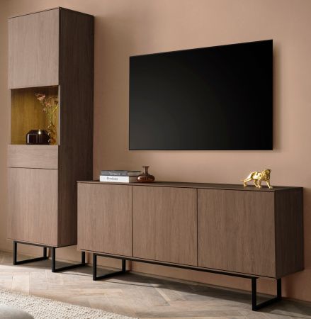 Wohnwand Breda in Nussbaum Wohnkombination 2-teilig 220 cm, mit Push-to-Open