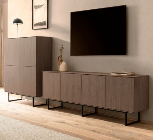Wohnwand Breda in Nussbaum Wohnkombination 2-teilig 330 cm, mit Push-to-Open