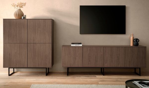 Wohnwand Breda in Nussbaum Wohnkombination 2-teilig 330 cm, mit Push-to-Open