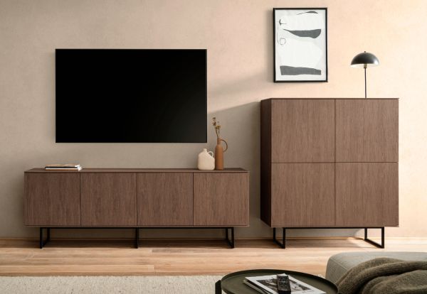 Wohnwand Breda in Nussbaum Wohnkombination 2-teilig 330 cm, mit Push-to-Open