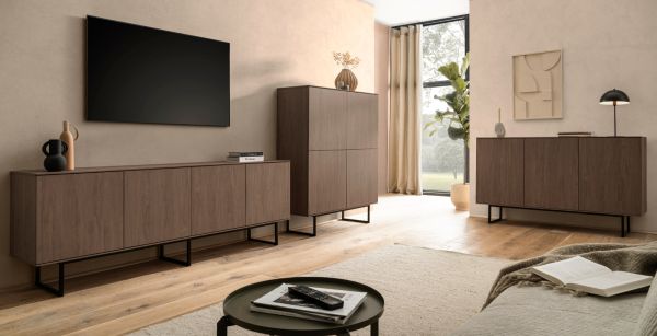 Wohnwand Breda in Nussbaum Wohnkombination 2-teilig 330 cm, mit Push-to-Open