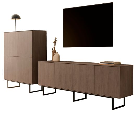 Wohnwand Breda in Nussbaum Wohnkombination 2-teilig 330 cm, mit Push-to-Open
