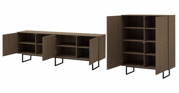Wohnwand Breda in Nussbaum Wohnkombination 2-teilig 330 cm, mit Push-to-Open
