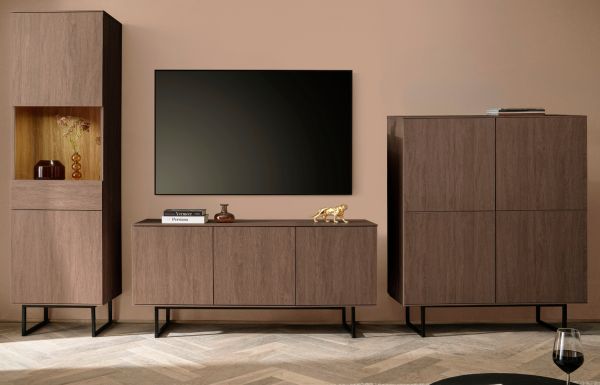 Wohnwand Breda in Nussbaum Wohnkombination 3-teilig 353 cm, mit Push-to-Open