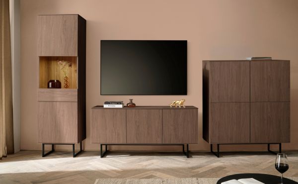 Wohnwand Breda in Nussbaum Wohnkombination 3-teilig 353 cm, mit Push-to-Open