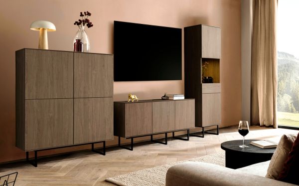 Wohnwand Breda in Nussbaum Wohnkombination 3-teilig 353 cm, mit Push-to-Open