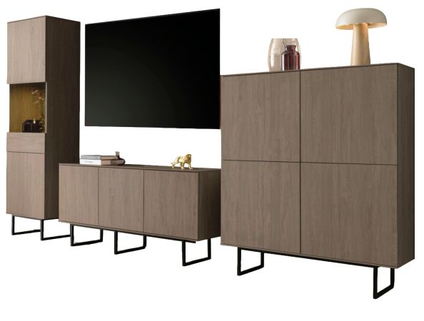 Wohnwand Breda in Nussbaum Wohnkombination 3-teilig 353 cm, mit Push-to-Open