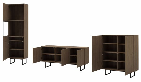Wohnwand Breda in Nussbaum Wohnkombination 3-teilig 353 cm, mit Push-to-Open