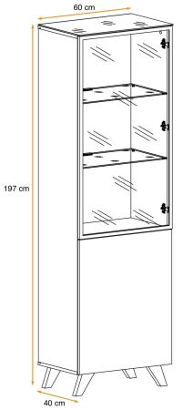 Vitrine Heritage in Wotan Eiche und schwarz Vitrinenschrank mit LED, 60 x 197 cm