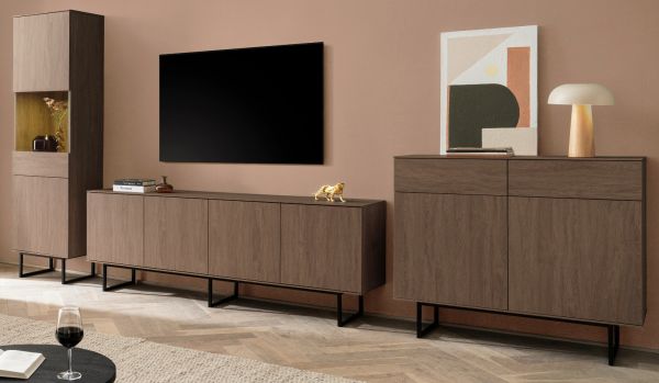 Wohnwand Breda in Nussbaum Wohnkombination 3-teilig 400 cm, mit Push-to-Open