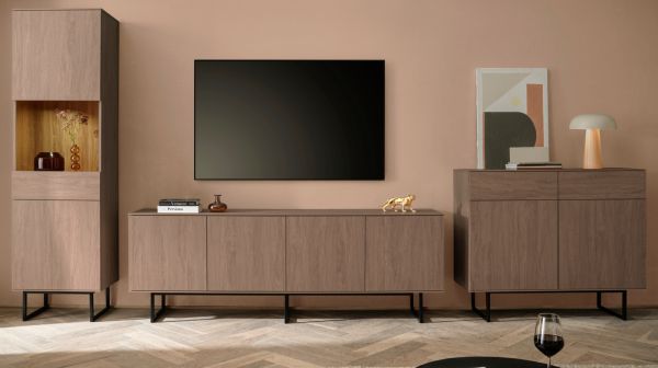 Wohnwand Breda in Nussbaum Wohnkombination 3-teilig 400 cm, mit Push-to-Open