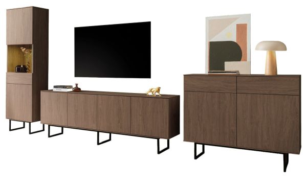 Wohnwand Breda in Nussbaum Wohnkombination 3-teilig 400 cm, mit Push-to-Open