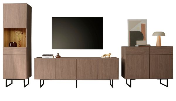 Wohnwand Breda in Nussbaum Wohnkombination 3-teilig 400 cm, mit Push-to-Open