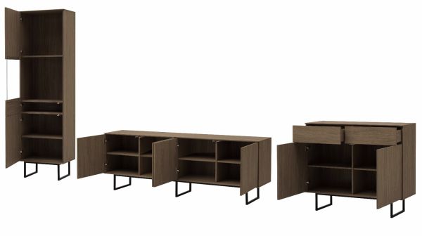Wohnwand Breda in Nussbaum Wohnkombination 3-teilig 400 cm, mit Push-to-Open