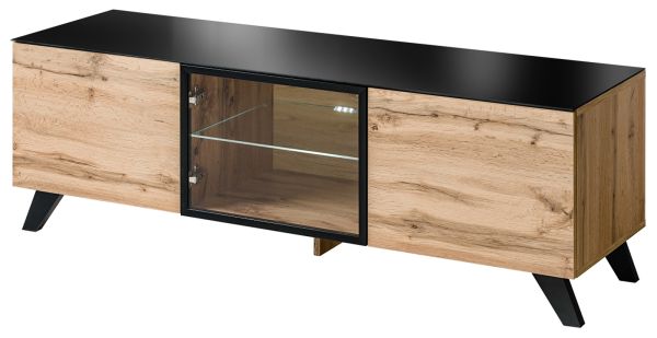 TV-Lowboard Heritage in Wotan Eiche und schwarz TV-M�bel mit LED, 150 x 47 cm