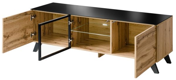 TV-Lowboard Heritage in Wotan Eiche und schwarz TV-M�bel mit LED, 150 x 47 cm